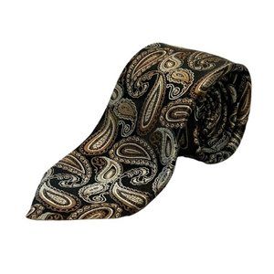 Pronto-Uomo Men's Tie // Black + Gold Paisley